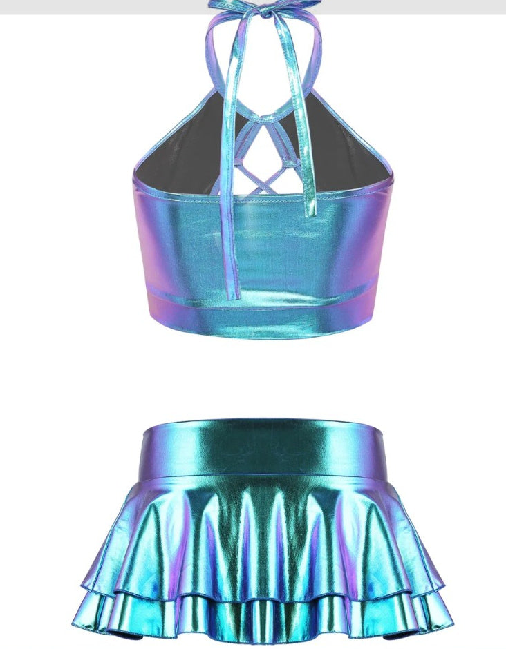 Metallic Night Raver - Festival Crop Top For Women's