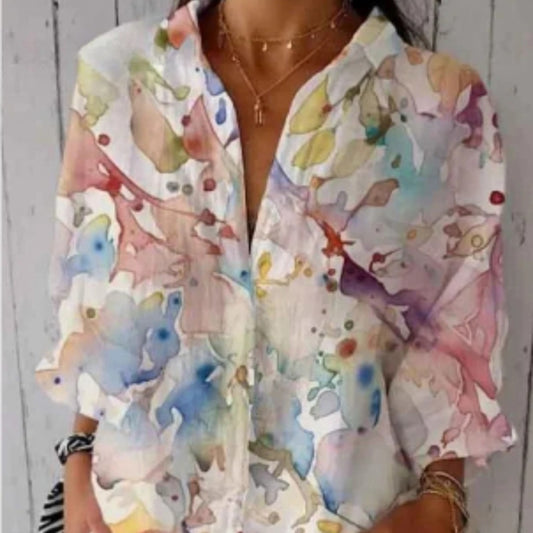 Creative Fashion 3D Printing Lapel Casual Shirt For Women's