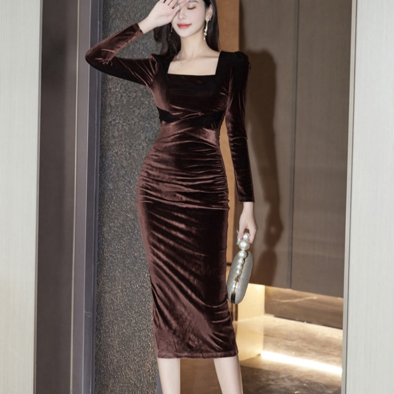 High-end Velvet Skirt Elegant High Waist Slimming Women's