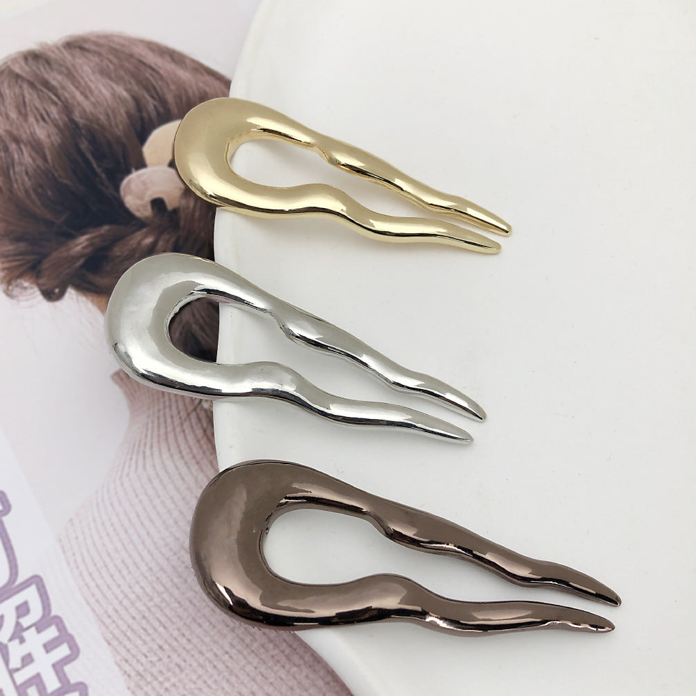 Minimalist Wavy Hair Pins Set Simple Hair Clasp Metal U-clips Plate