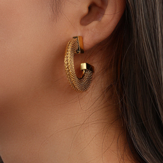 Textured Bold Gold Hoop Earrings – Statement Luxury Fashionable Personalized Popular Stainless Steel Earrings Jewelry For Women's
