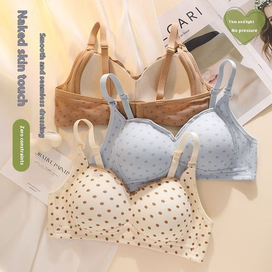 Soft Floral Lace Seamless Comfort Bra Anti-slip Bra No Steel Ring Gathering Bra