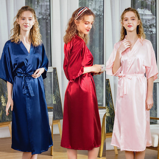 Luxurious Satin Kimono Robe - Soft Silk Feel Bathrobe for Women Pajamas Silk Wedding Pajamas Women