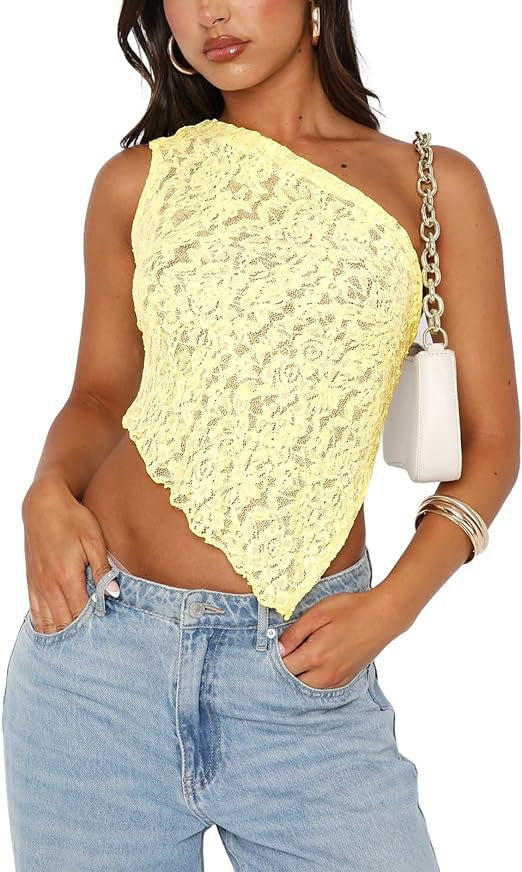 Sexy Tie-Back One-Shoulder Crochet Lace Cami Top Women's Clothes