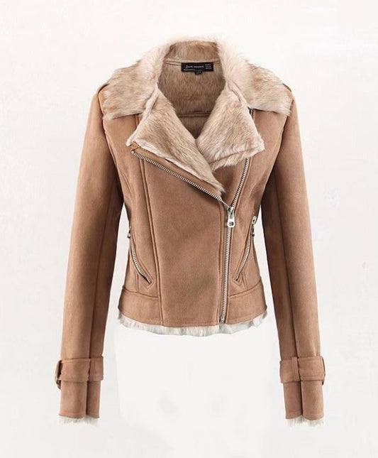 Faux Shearling Suede Jacket European And American Women's Dresses