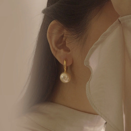 Elegant Gold Hoop Earrings with Dainty Pearl Drop Gold Pearl Hoop Earring