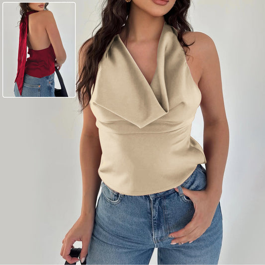Halter Backless Tank Vest Fashion Solid Color Slim Fit Tied Tube Top For Women's