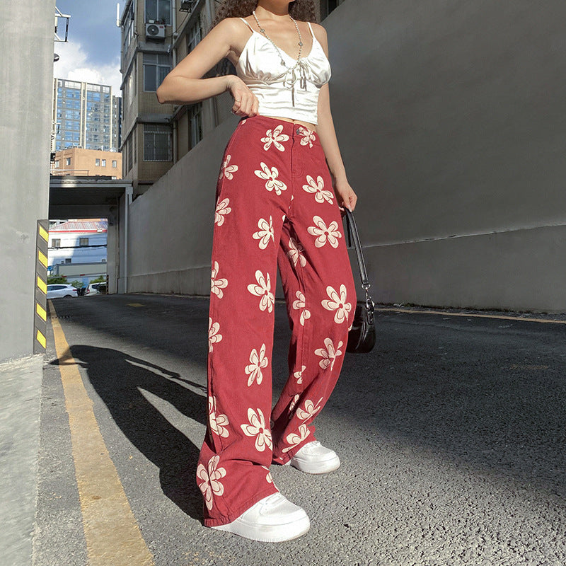 Bloom Boldly, Walk Loudly Fashion Printed Sexy Low-rise Wide-leg Jeans Women