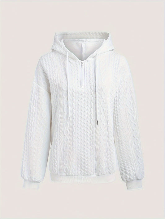 Spring And Autumn Solid Color Zipper Shoulder Drawstring Casual Hoodie