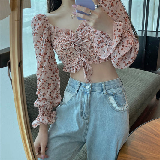 Floral Off-Shoulder Drawstring Crop Top For Women's