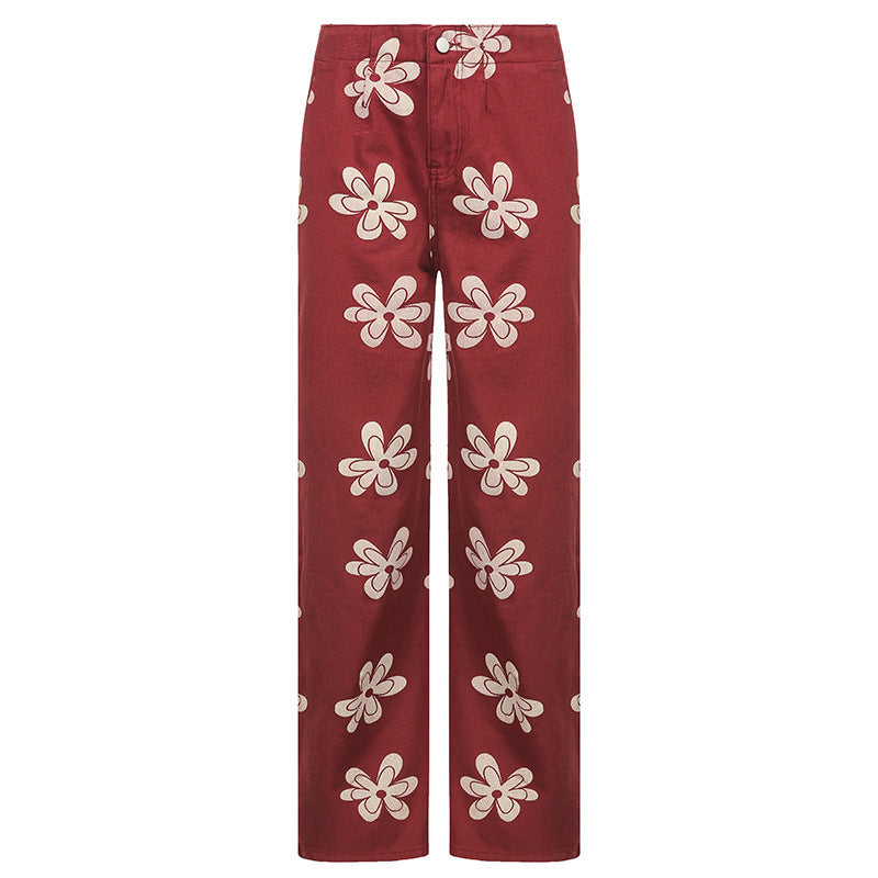 Bloom Boldly, Walk Loudly Fashion Printed Sexy Low-rise Wide-leg Jeans Women