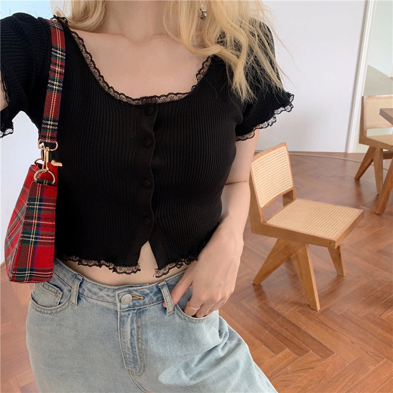 Solid Color Student Korean Versatile Slim Knit Top