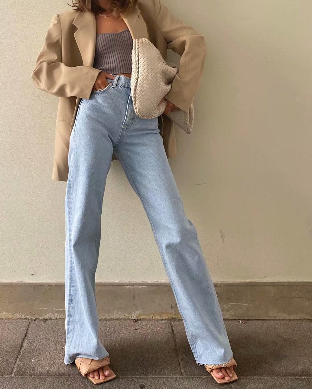 Straight-Cut Light Wash Jeans – Easy Cool Girl Fit Light color retro high waist jeans women new style