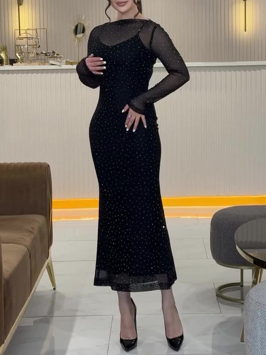 Sexy Mesh Glitter Dress Two-piece Set For Women's