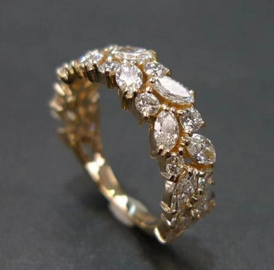 Dazzling Gold & Marquise Cut Eternity Ring Retro Simple And Exaggerated Personalized Women's Ring