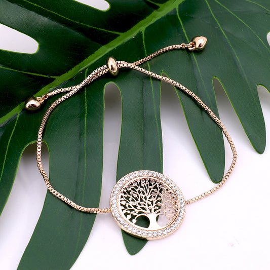 Sparkling Crystal Tree Charm Bracelet New Gold Metal Creativity Lucky Tree Bracelet
