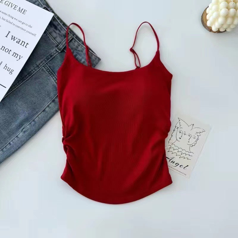 Pure Color Casual Versatile Sling Pleated With Chest Pad Vest
