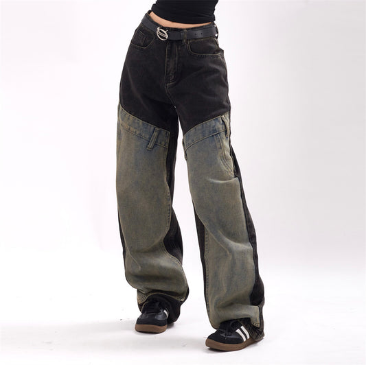 Raw Edge Revival – Two-Tone Panel Utility Jeans High Street Design Jeans For Men And Women