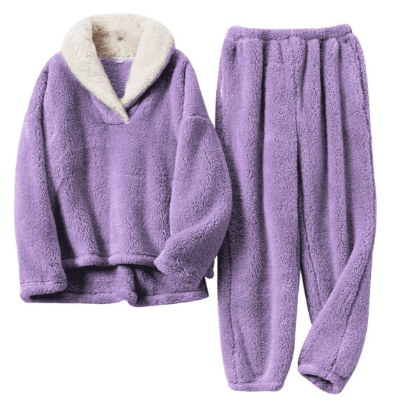 Coral Fleece Pajamas Women Autumn And Winter Pajamas Set Thickened Home Service