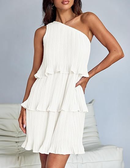 Shoulder Layered Stitching Hem Dress For Women's