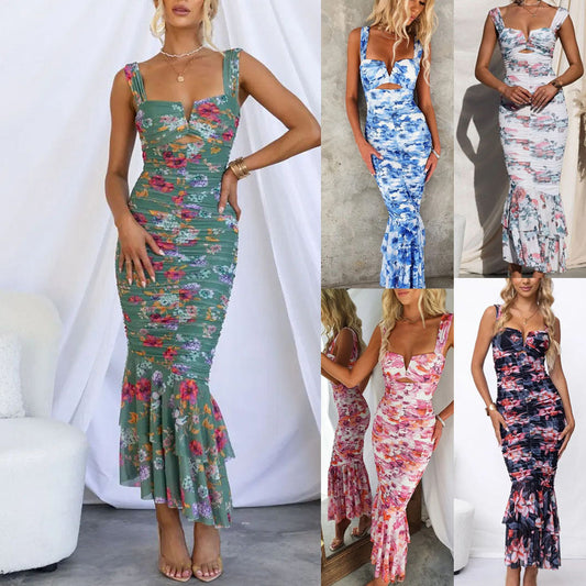 Classic Printed Casual Sling Bodycon Dress