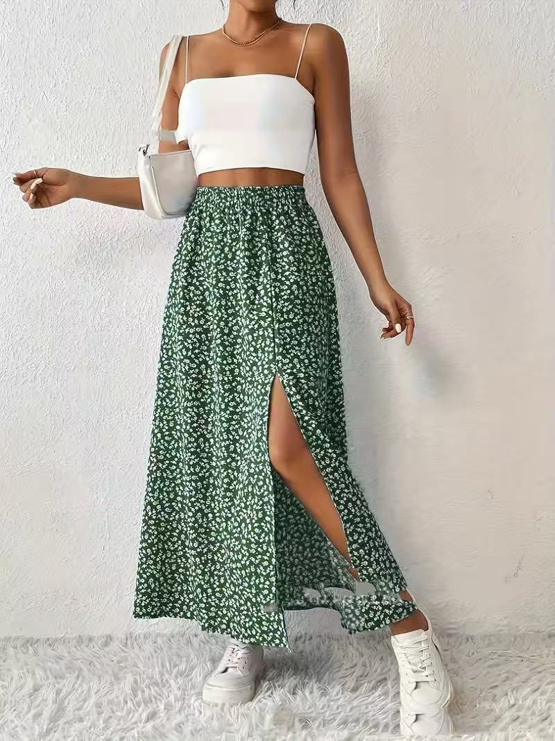 Fashionable With Side-slit Printed Skirt For Women's