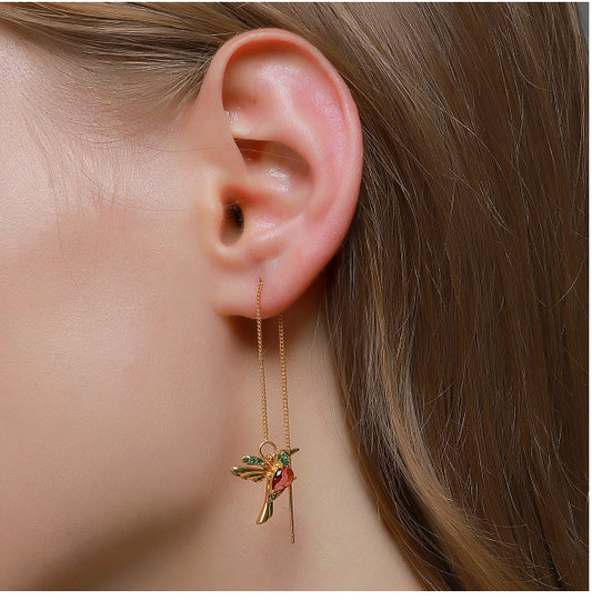 Dainty Hummingbird Threader Earrings - Colorful & Elegant Bird Earrings Fashion Earrings European And American Retro Earrings High Quality