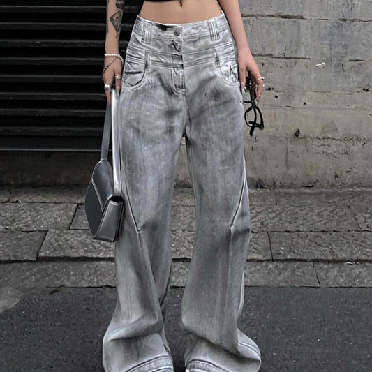 Retro Straight Jeans With Old And Dirty Design