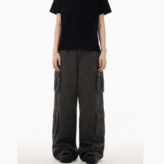 Streetwear Cargo Pants – Oversized Multi-Pocket Wide-Leg Trousers Retro Deconstruction Cargo Jeans Men And Women Loose Casual
