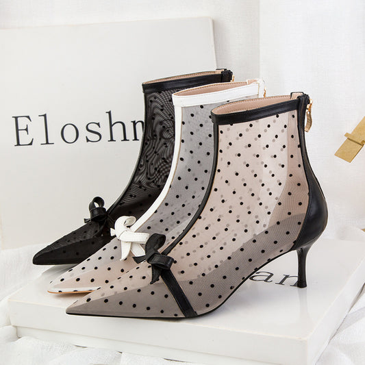 Sweet Slimming See-through Polka Dot Mesh Hollow-out High Heels For Women's