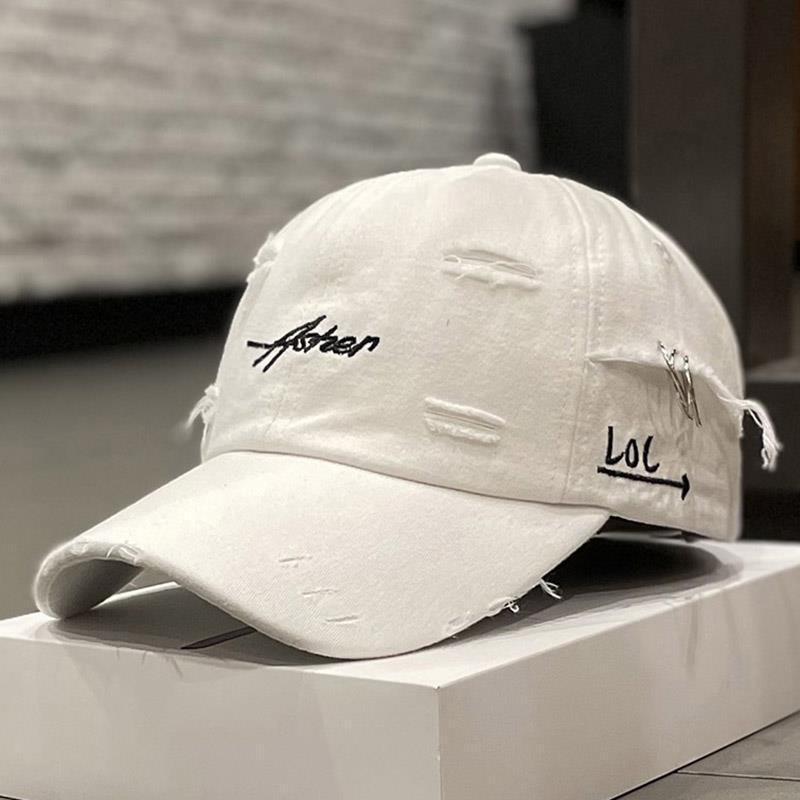 Korean Distressed "LOL" Embroidered Baseball Cap Ins Retro Tattered Jeans Soft Peaked Cap Women
