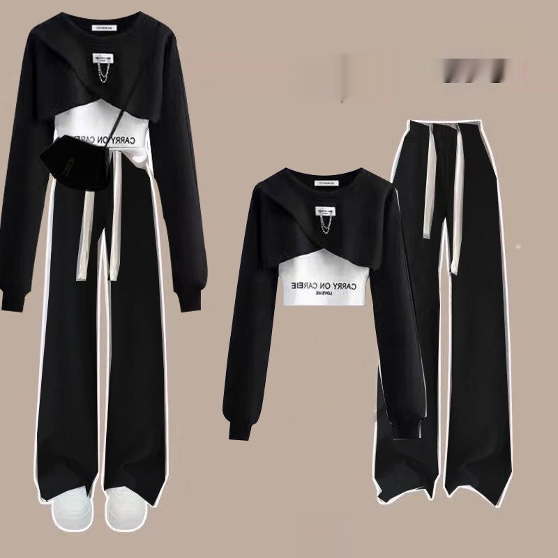 Autumn Suit Women's Wide-leg Pants Three-piece Sling Sweater Loose