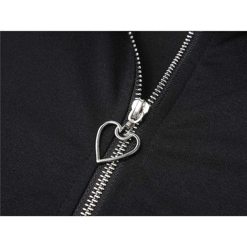 Casual Double Heart Zipper Crop Top For Women's