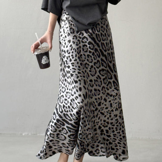 Light Luxury High-grade Leopard Print Split Skirt Women's High Waist Slimming