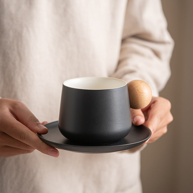 Elegant Black & White Ceramic Mug with Coaster Ceramic High Value Coffee Mug