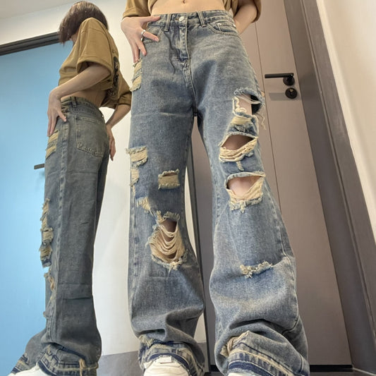 Raw Edge, Real Attitude – Distressed Denim Domination Hiphop Ripped Jeans For Women With Loose Wide Legs