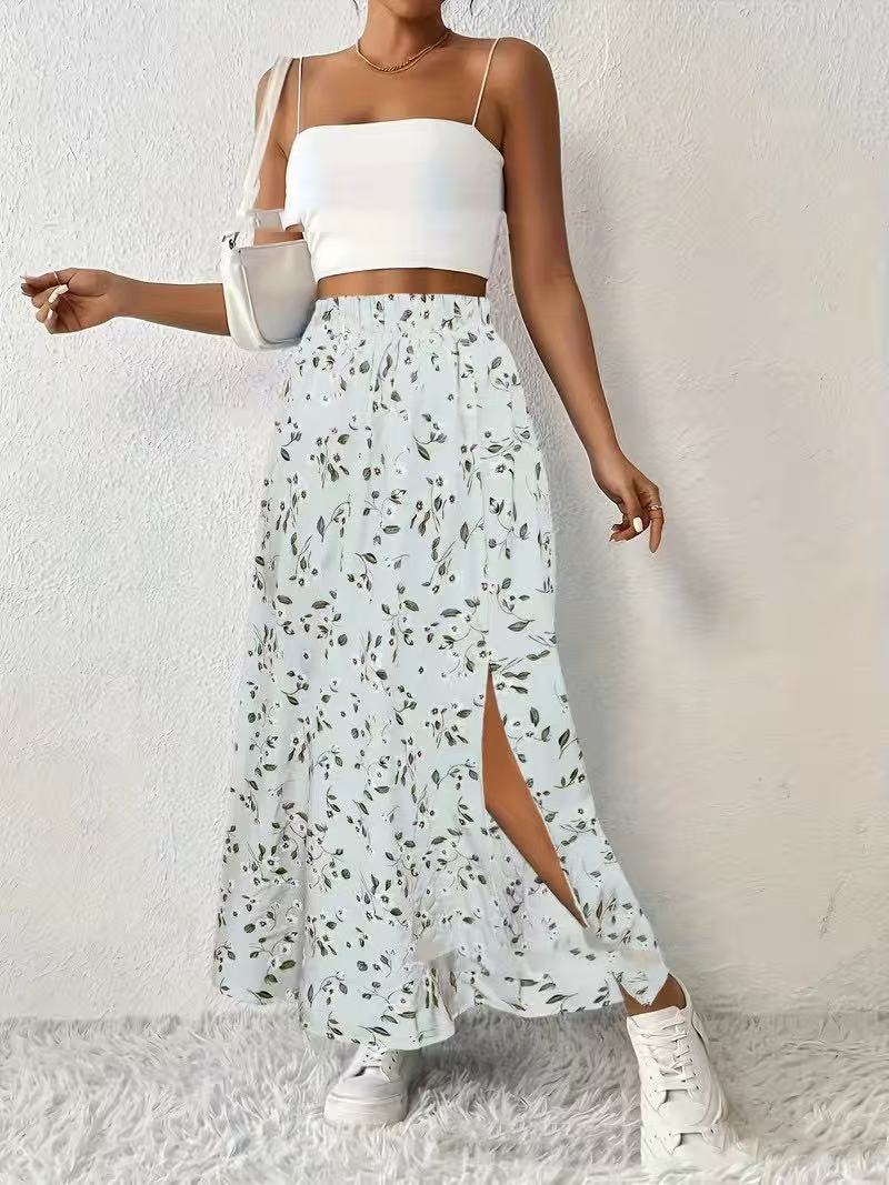 Fashionable With Side-slit Printed Skirt For Women's