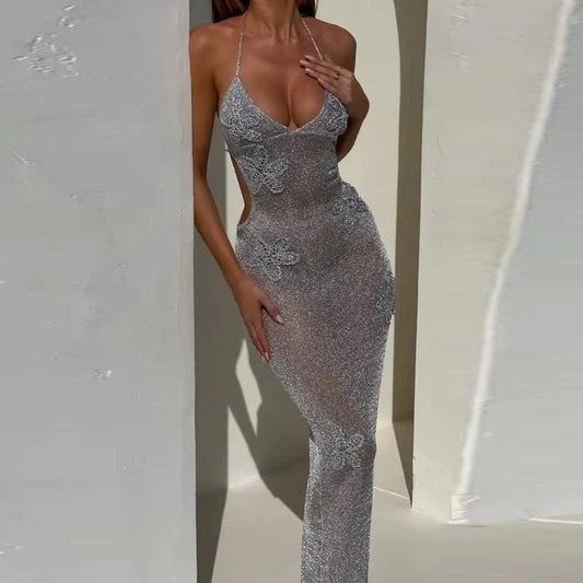 Deep V Strap Slim Fit Backless Dress For Women's