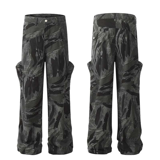 Urban Stealth – Dark Camo Utility Cargo Pants Graffiti Camouflage Straight Jeans For Women