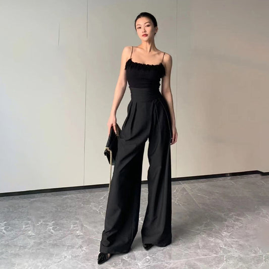 High-Waist Draped Wide-Leg Trousers – Elegant & Empowered Fashion Drooping Wide-leg Pants Women