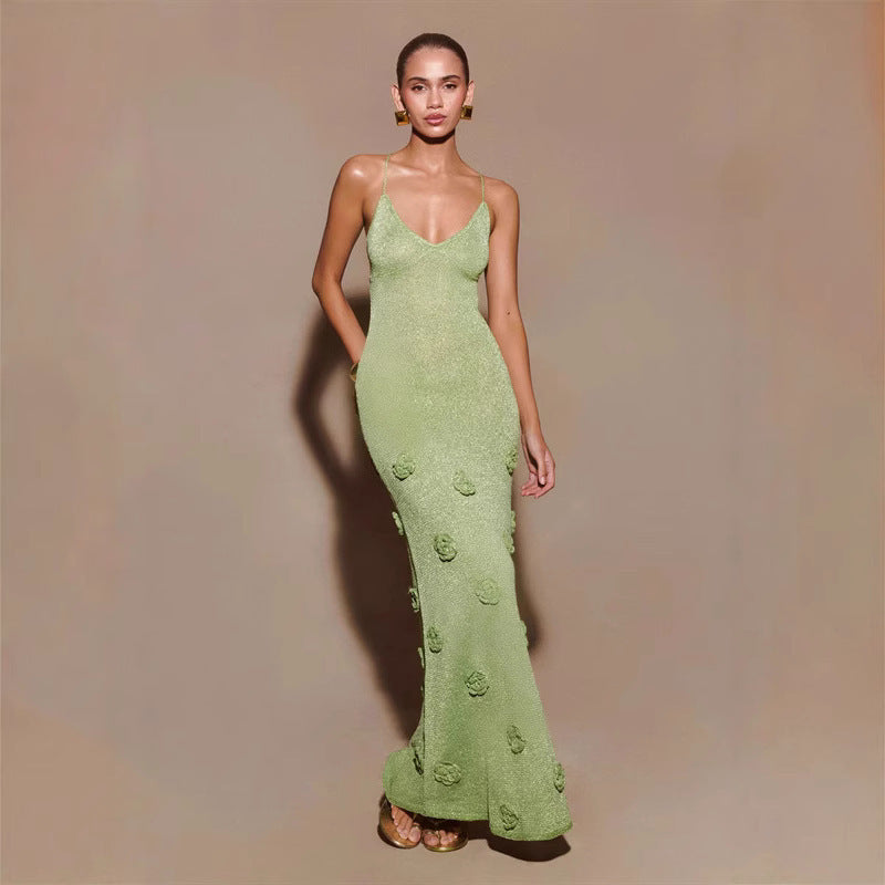 Knitted Flowers Suspenders Dress Crochet Glitter Bodycon Dresses For Women
