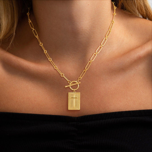 Golden Clip OT Buckle Cross Tag Stainless Steel Chain Necklace
