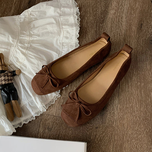 Round-toe Ballet-style Bowknot Soft Surface Low-cut Flat Shoes
