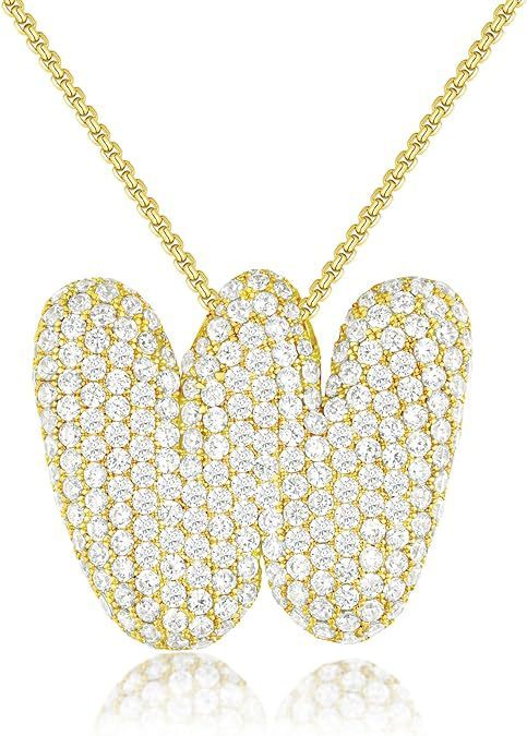 Custom Initial Necklace | Sparkle Alphabet Pendant Brass Zircon Balloon English Letter Necklace