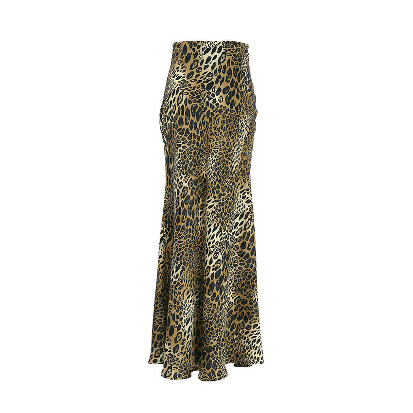 Sexy Leopard Print Tight Waist Draping Fishtail Skirt For Women's