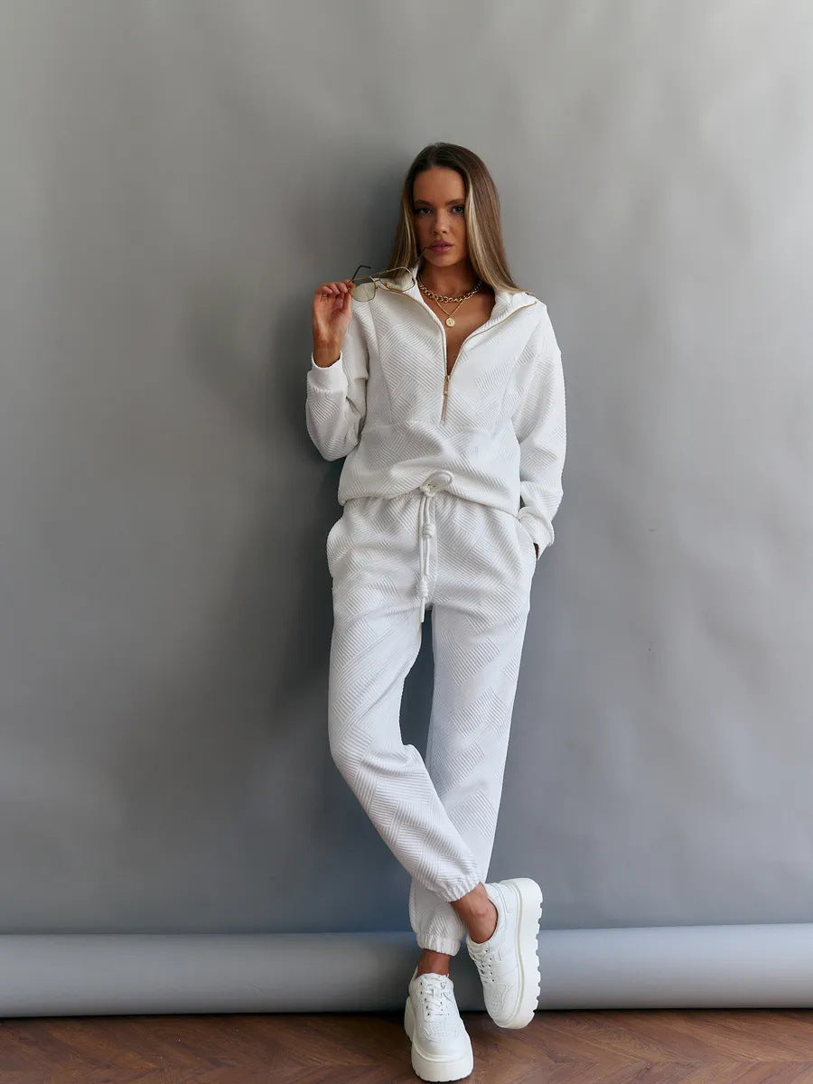 Loose Zip Top Drawstring Trousers Two-piece Set