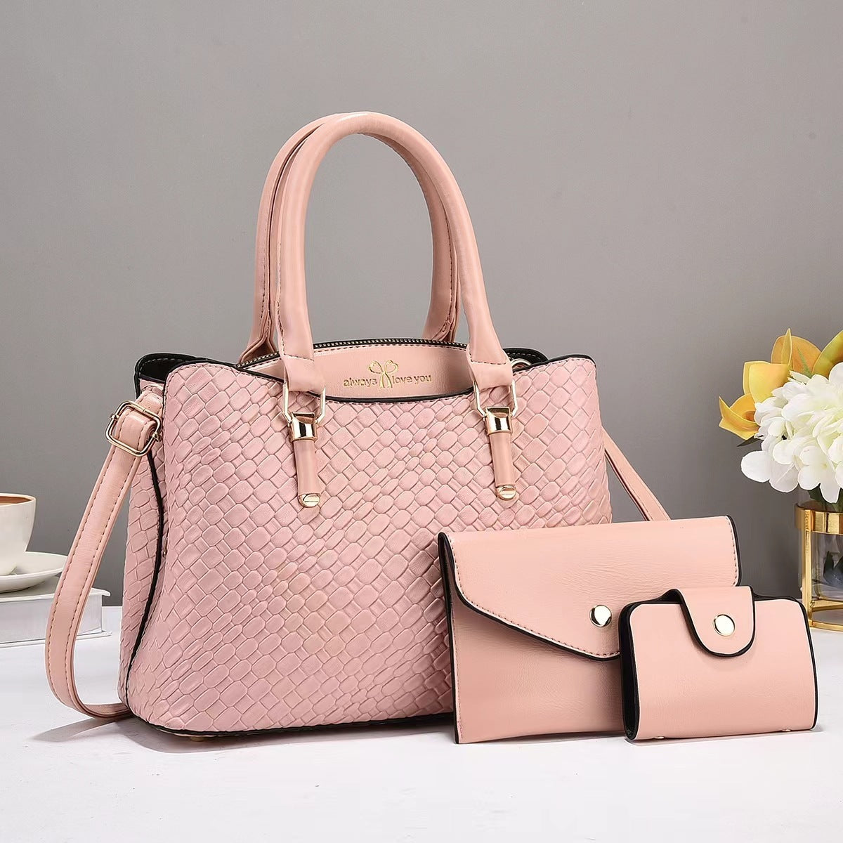 Versatile Everyday Commuter Bag with Crossbody Strap Woven Texture Three-piece Set Large Capacity One Shoulder Combination Bags