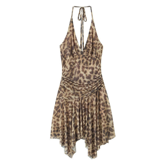 American Retro Hot Girl Sexy Leopard Print Dress