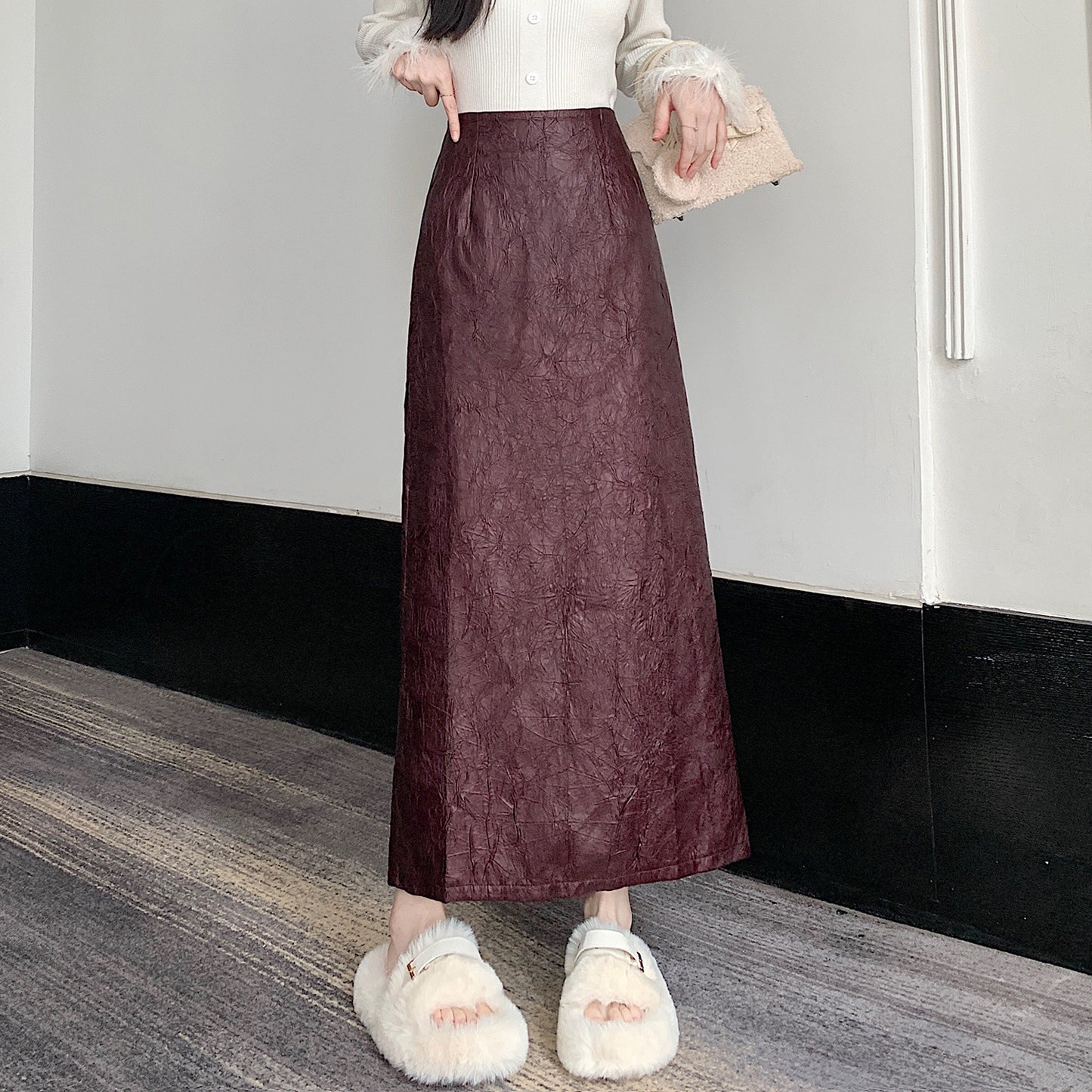 Pleated Retro Skirt Women's Split Long Skirt