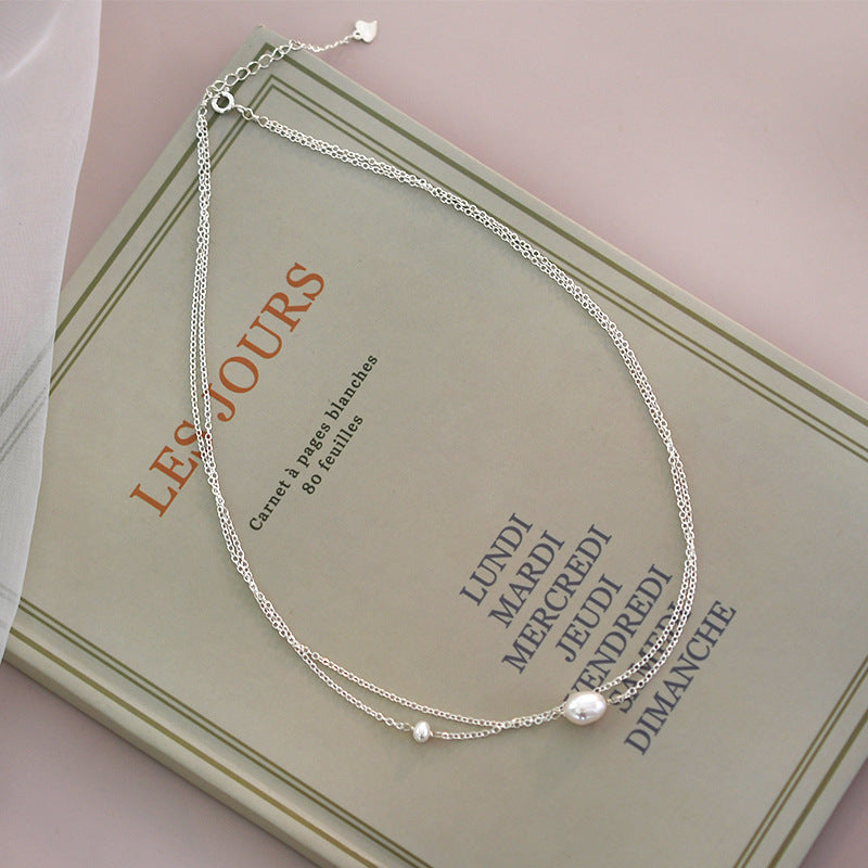 Dainty Layered Pearl Choker Necklace - Minimalist Elegance Sterling Silver Chain Fashion Jewelry Gift